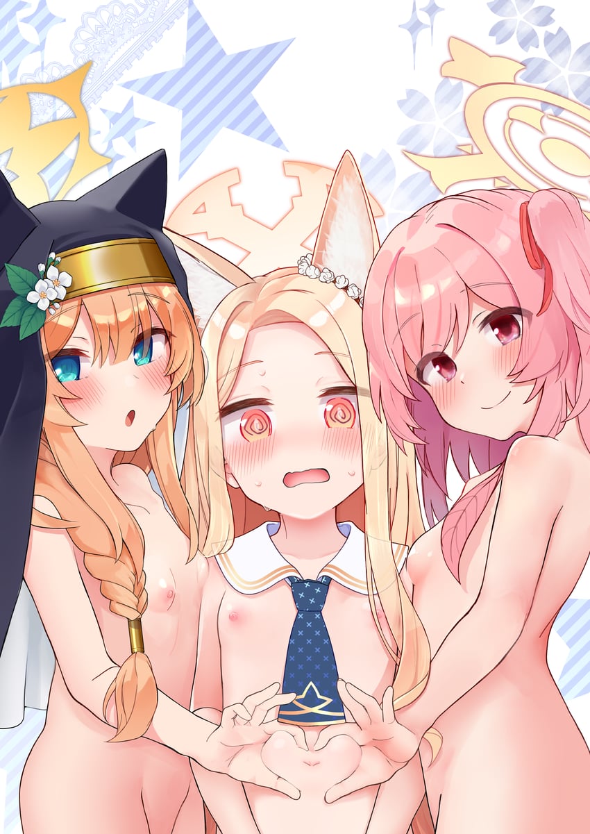 mari, seia, and serina (blue archive) drawn by kirii_nao