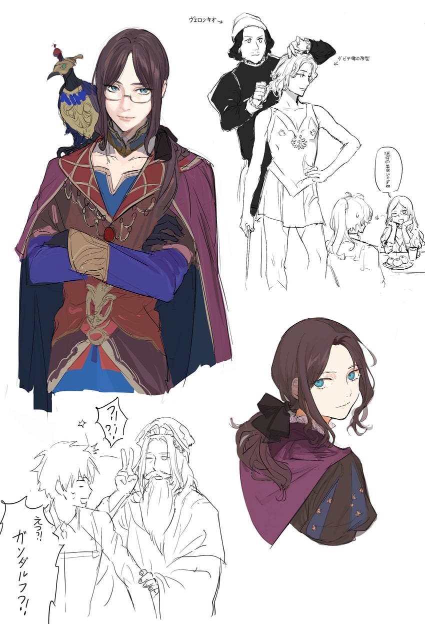fujimaru ritsuka, romani archaman, david, and leonardo da vinci (fate and 1 more) drawn by forzen