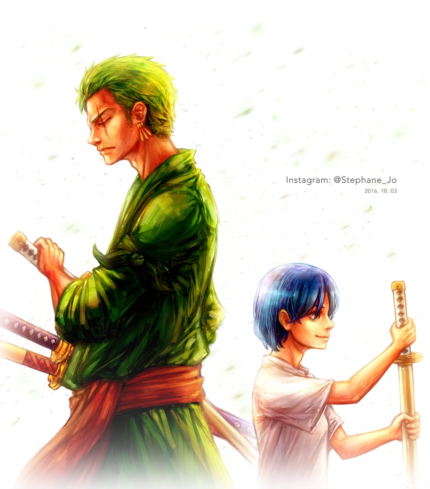 roronoa zoro and shimotsuki kuina (one piece) drawn by starpiece