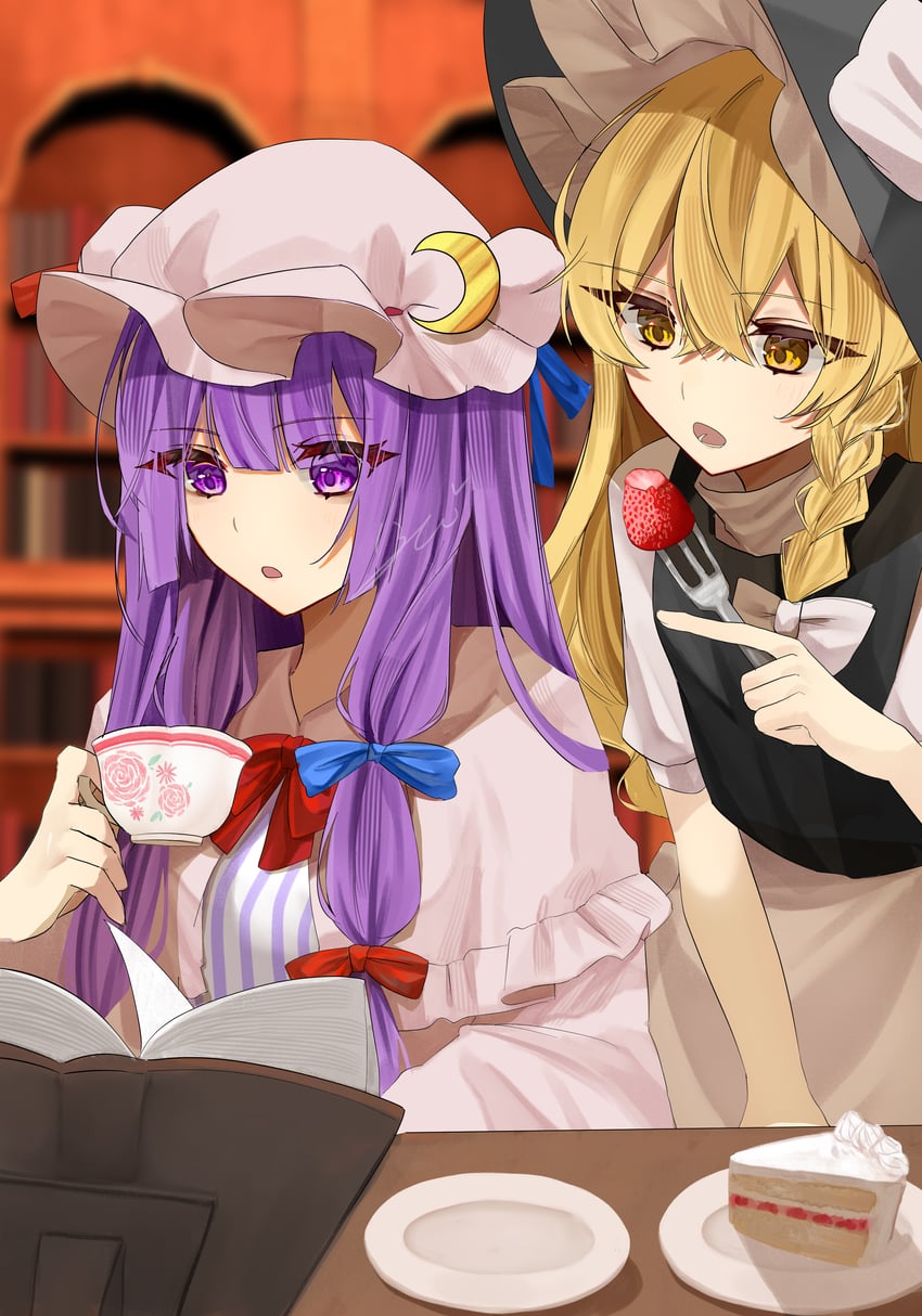 kirisame marisa and patchouli knowledge (touhou) drawn by izumi_no_yasushi_aya