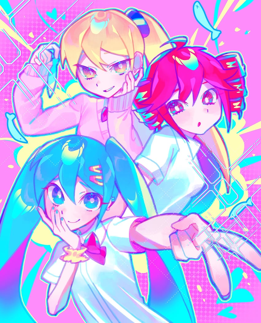 hatsune miku, kasane teto, and akita neru (vocaloid and 3 more) drawn by iro_(mywife_sunny)