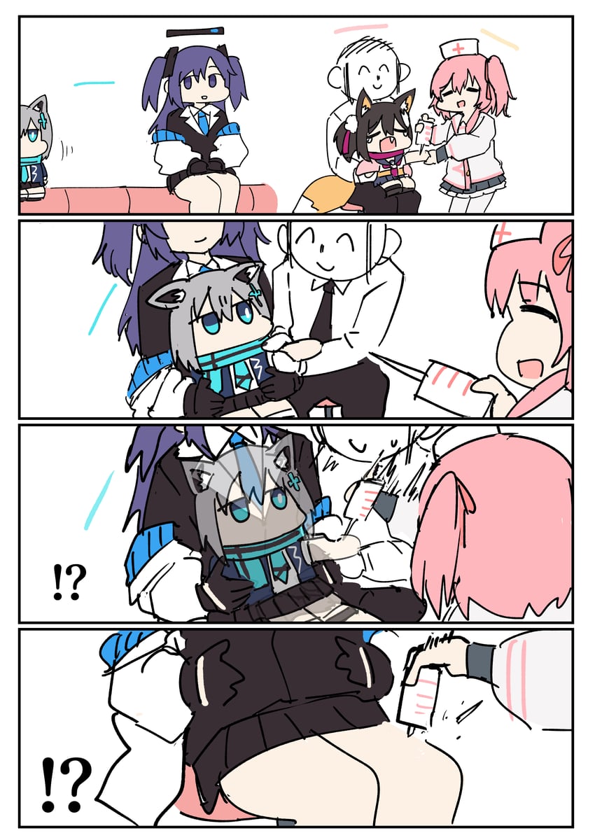 sensei, yuuka, doodle sensei, shiroko, izuna, and 1 more (blue archive) drawn by tenten_(chan4545)