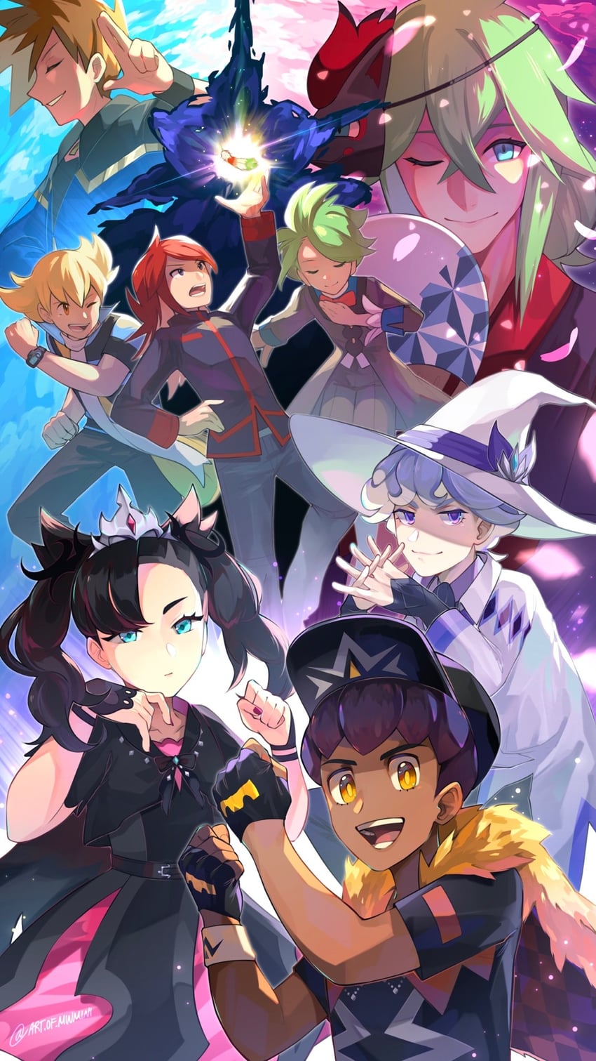 blue oak, n, silver, barry, wally, and 3 more (pokemon and 2 more) drawn by minmini