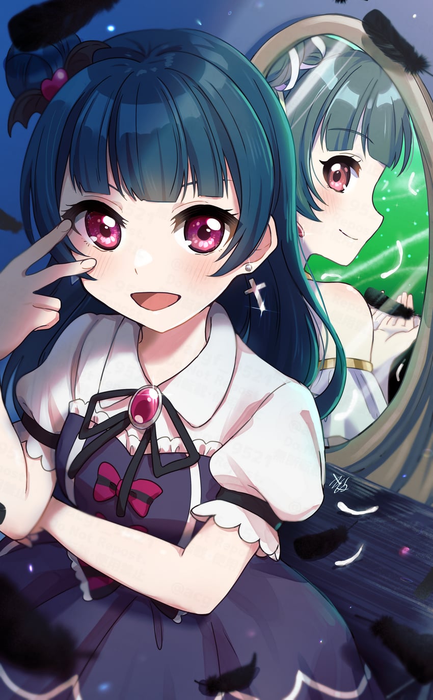tsushima yoshiko and yohane (love live! and 2 more) drawn by kyaku_tasu