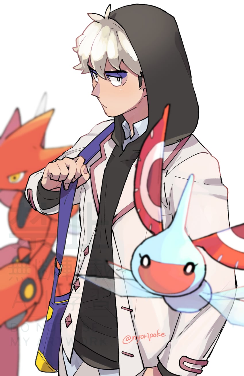 guzma, scizor, and masquerain (pokemon and 1 more) drawn by nyoripoke