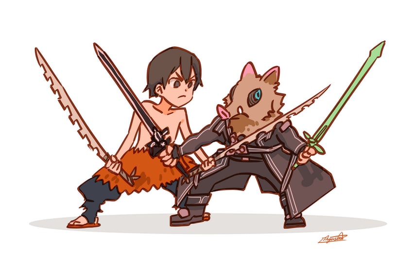 kirito, hashibira inosuke, matsuoka yoshitsugu, and bryce papenbrook (sword art online and 1 more) drawn by ryusei_hashida