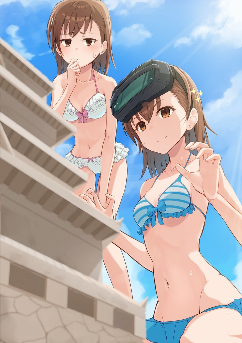 misaka mikoto and misaka imouto (toaru majutsu no index and 1 more) drawn by k3rd