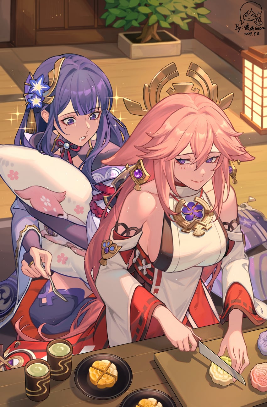 raiden shogun and yae miko (genshin impact) drawn by insane84699530