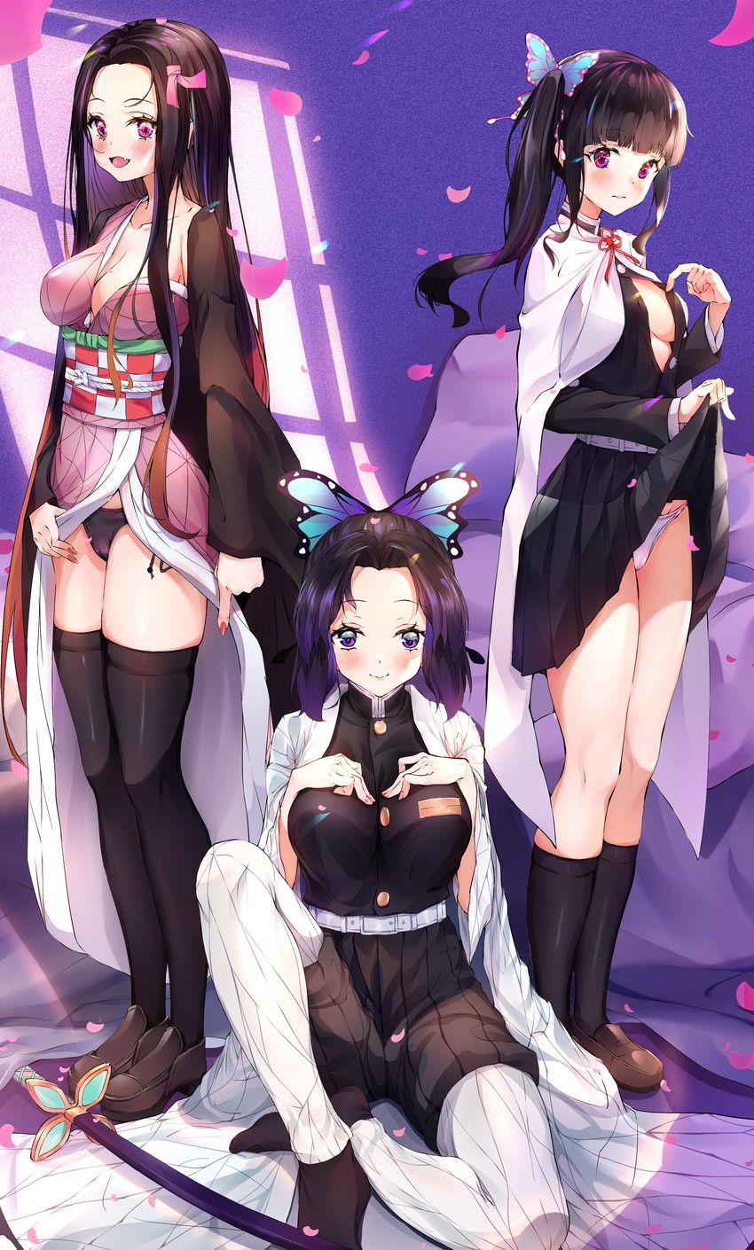 kamado nezuko, kochou shinobu, and tsuyuri kanao (kimetsu no yaiba) drawn by cqingwei