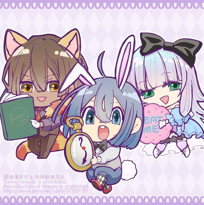 alice, white rabbit, charlotte wraith, ars louvent, and rietz muses (alice's adventures in wonderland and 1 more) drawn by user_tfpu4428