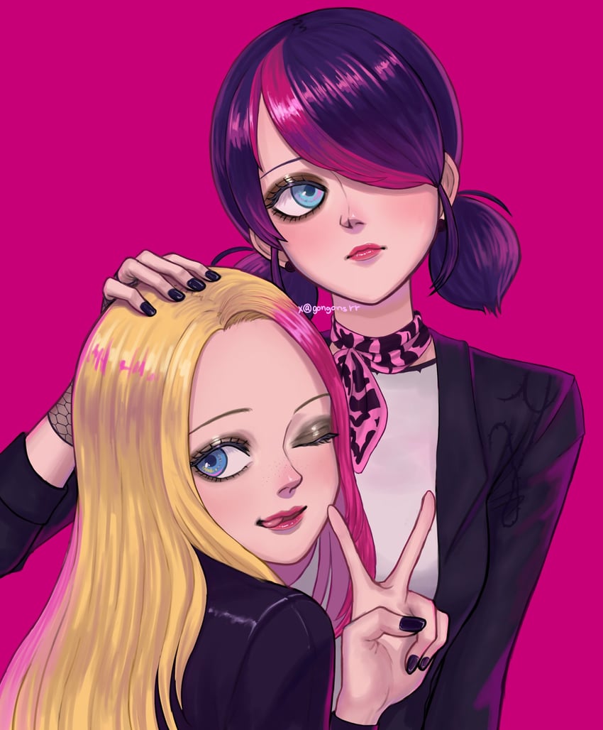 marinette dupain-cheng and zoe lee (miraculous ladybug) drawn by gongonsrr
