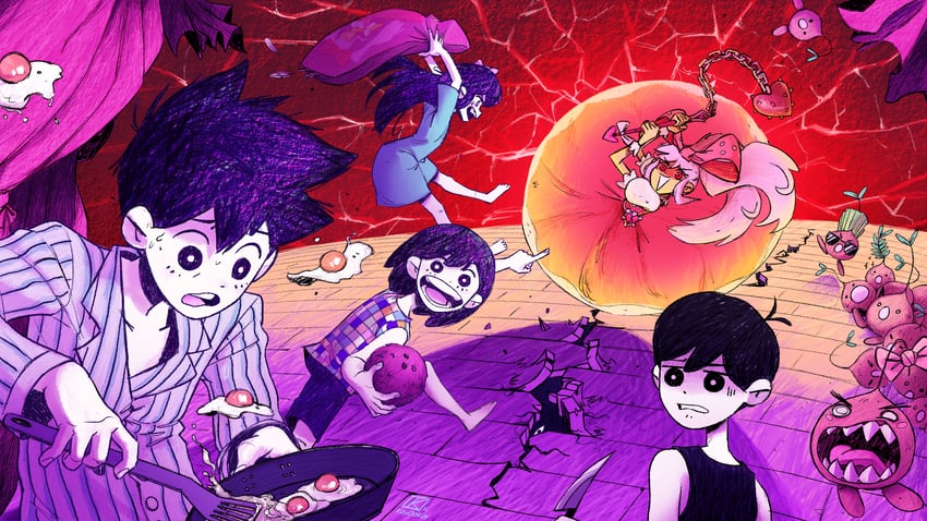 omori, aubrey, kel, hero, something, and 2 more (omori) drawn by kaydakay