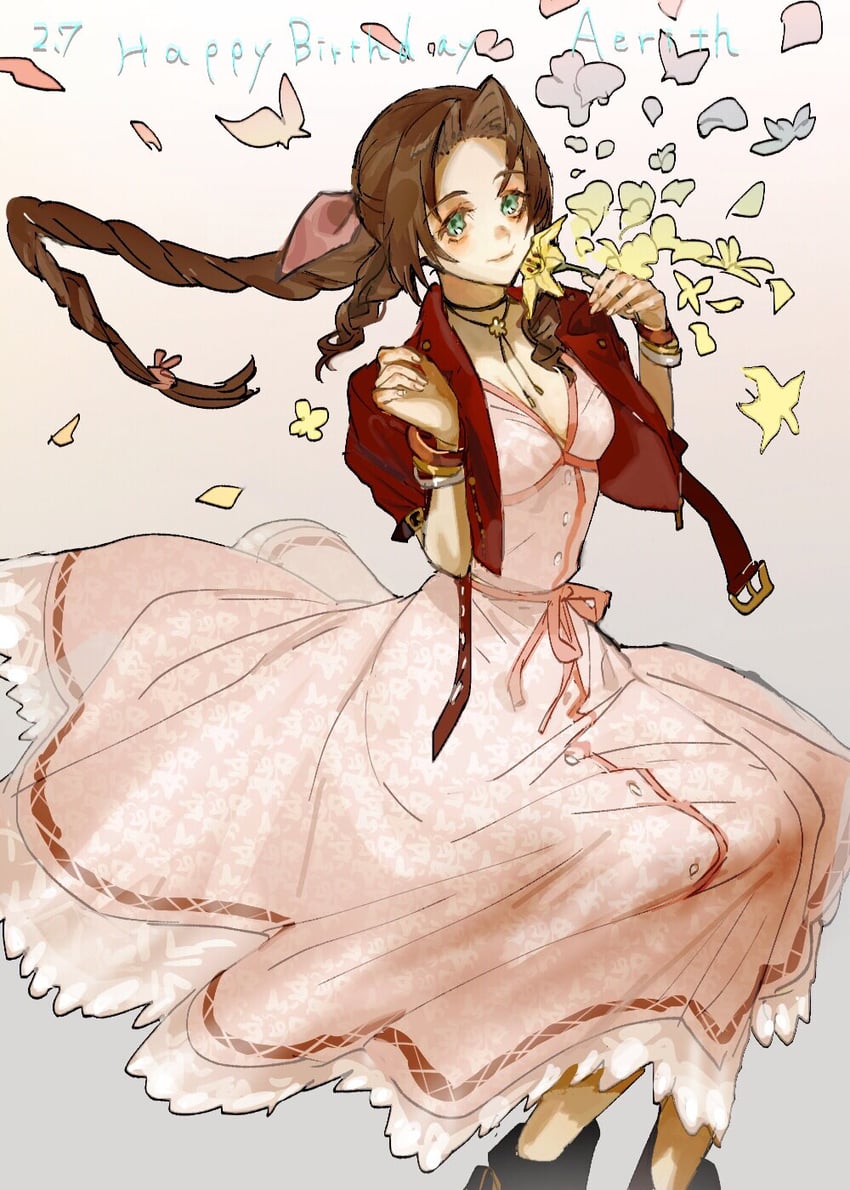 aerith gainsborough (final fantasy and 1 more) drawn by meameeea