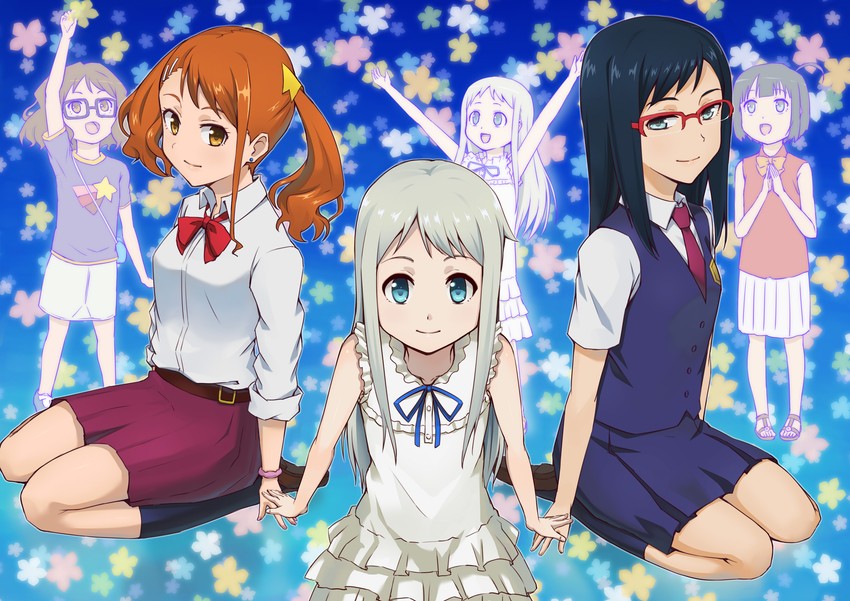 honma meiko, anjou naruko, and tsurumi chiriko (ano hi mita hana no namae wo bokutachi wa mada shiranai.) drawn by hashi
