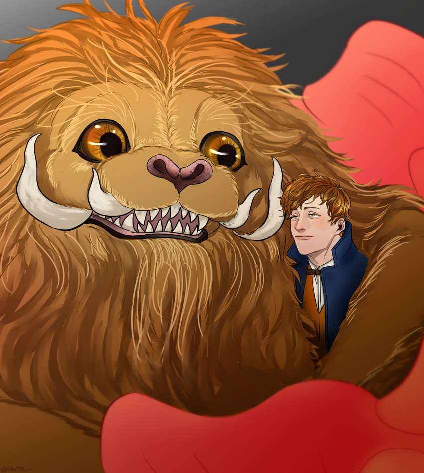 newt scamander and zouwu (wizarding world and 1 more) drawn by kanato_(pru)