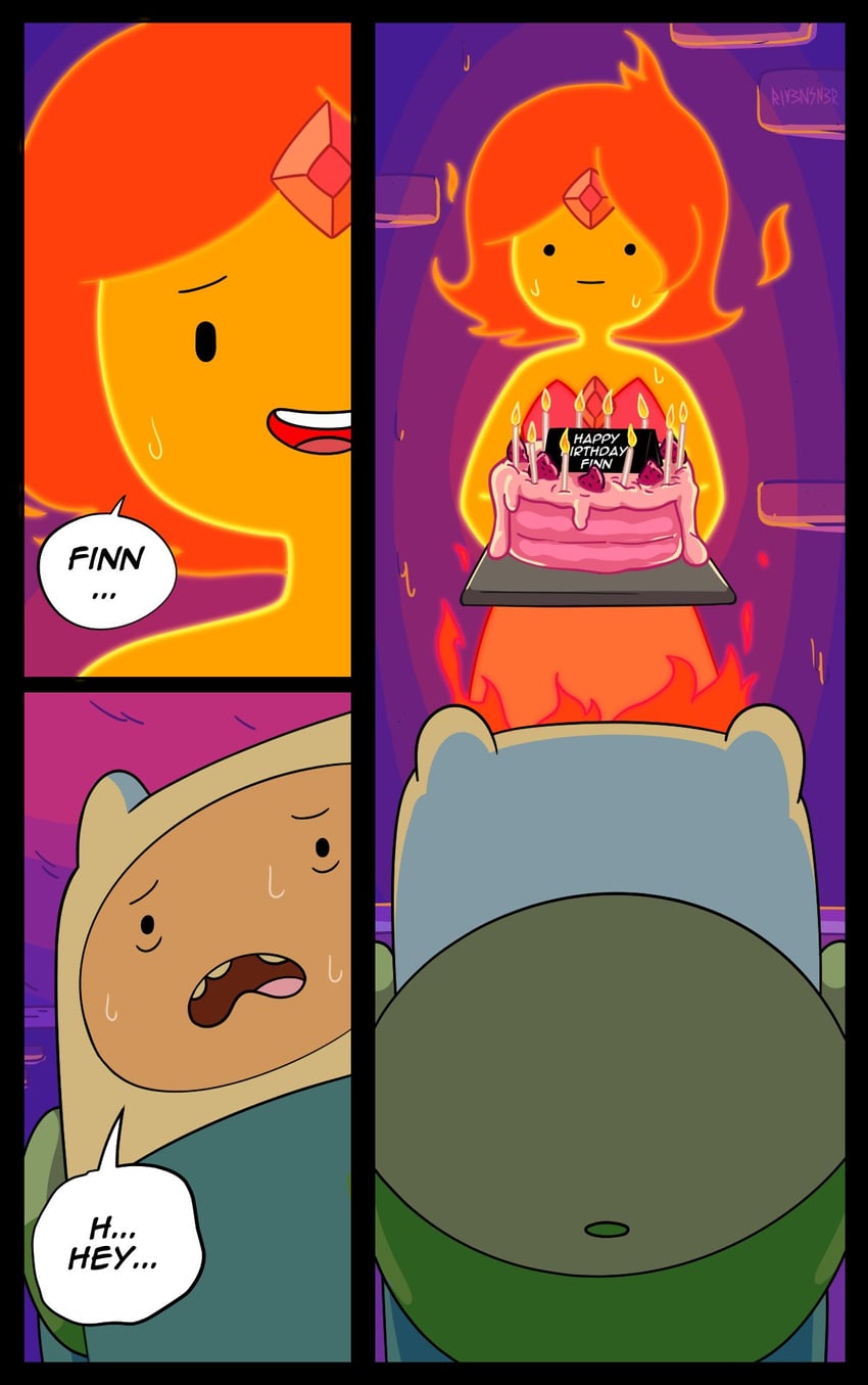 finn the human and flame princess (chainsaw man and 1 more) drawn by rivensner