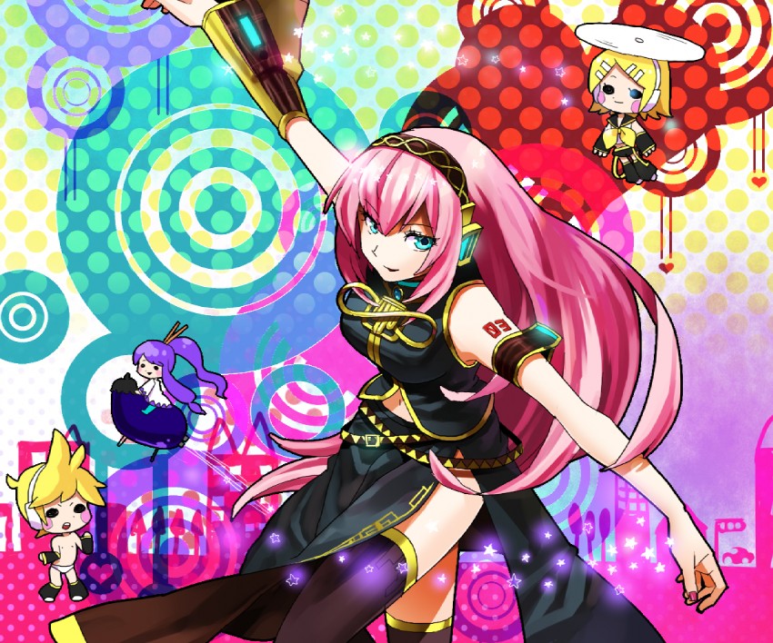 kagamine rin, kagamine len, megurine luka, and kamui gakupo (vocaloid and 1 more) drawn by gum_(gmng)