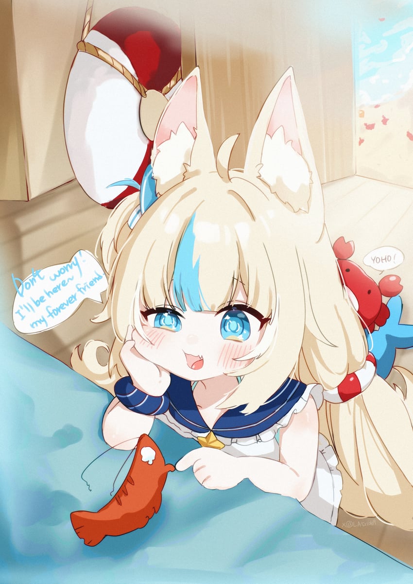 sameko saba, ebi-chan, and kaniki (hololive and 2 more) drawn by la69lala