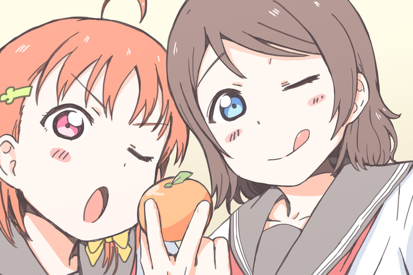 watanabe you and takami chika (love live! and 1 more) drawn by gamjolno
