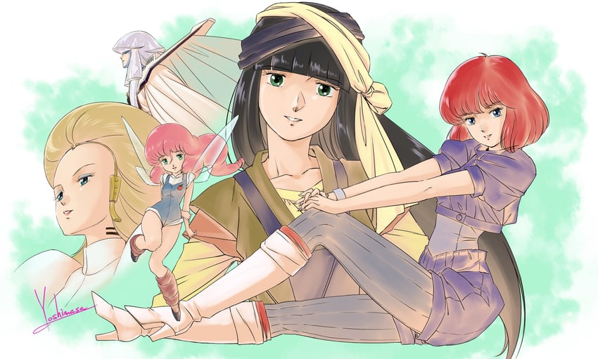 gaw ha leecee, fanneria amu, lilith fau, oldna poseidal, and quwasan olibee (juusenki l-gaim) drawn by yoshinaga_masahiro