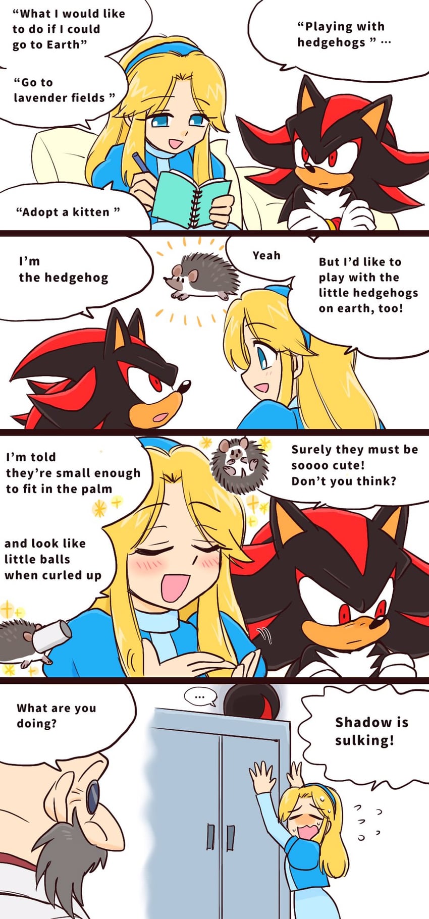 shadow the hedgehog, maria robotnik, and gerald robotnik (sonic) drawn by yotsumeddd
