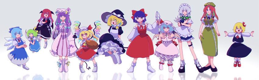 hakurei reimu, kirisame marisa, remilia scarlet, flandre scarlet, izayoi sakuya, and 6 more (touhou and 1 more) drawn by iganashi1