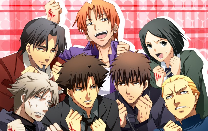 kotomine kirei, waver velvet, emiya kiritsugu, matou kariya, tohsaka tokiomi, and 2 more (fate and 2 more) drawn by nagare