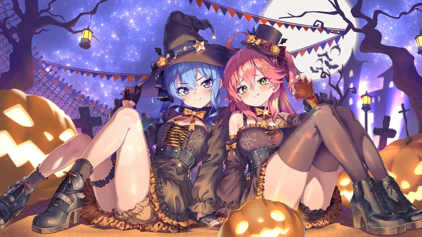 hoshimachi suisei and sakura miko (hololive) drawn by gyoza_(pixiv17855879)