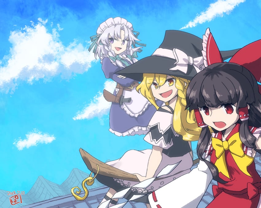hakurei reimu, kirisame marisa, and izayoi sakuya (touhou and 1 more) drawn by shirasaki_potofu