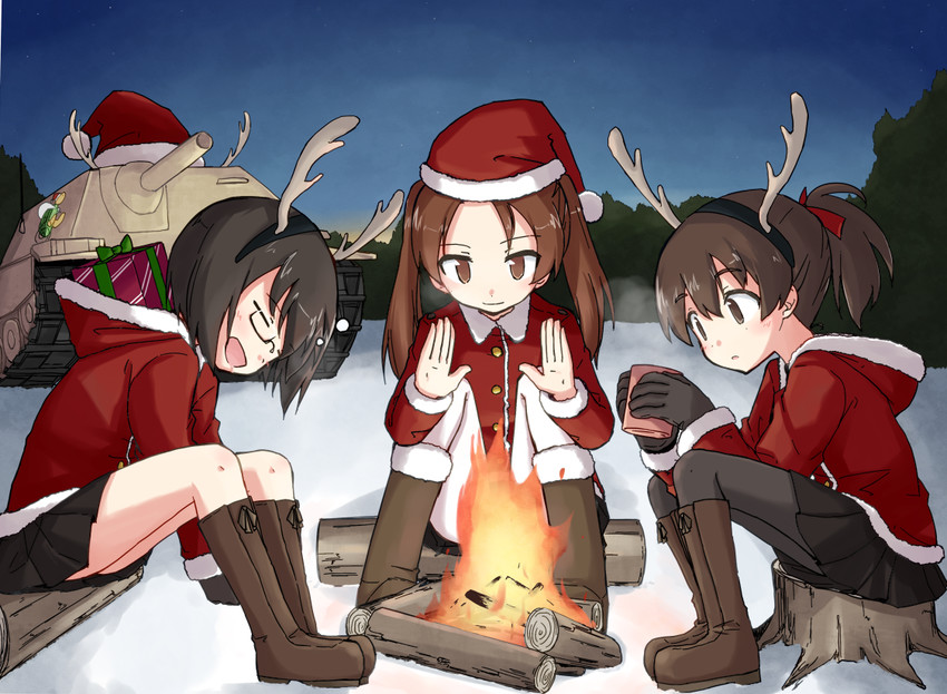 kadotani anzu, kawashima momo, and koyama yuzu (girls und panzer) drawn by kakizaki_(chou_neji)