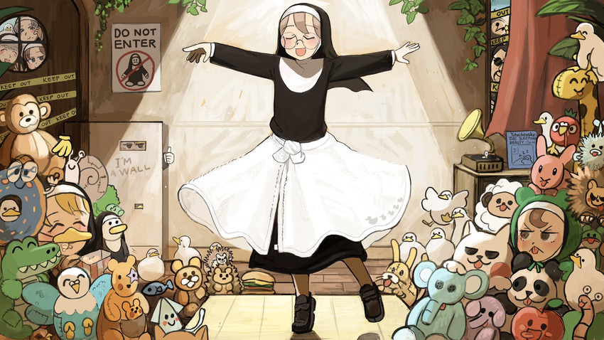 clumsy nun, froggy nun, spicy nun, sheep nun, glasses nun, and 3 more (little nuns) drawn by diva_(hyxpk)