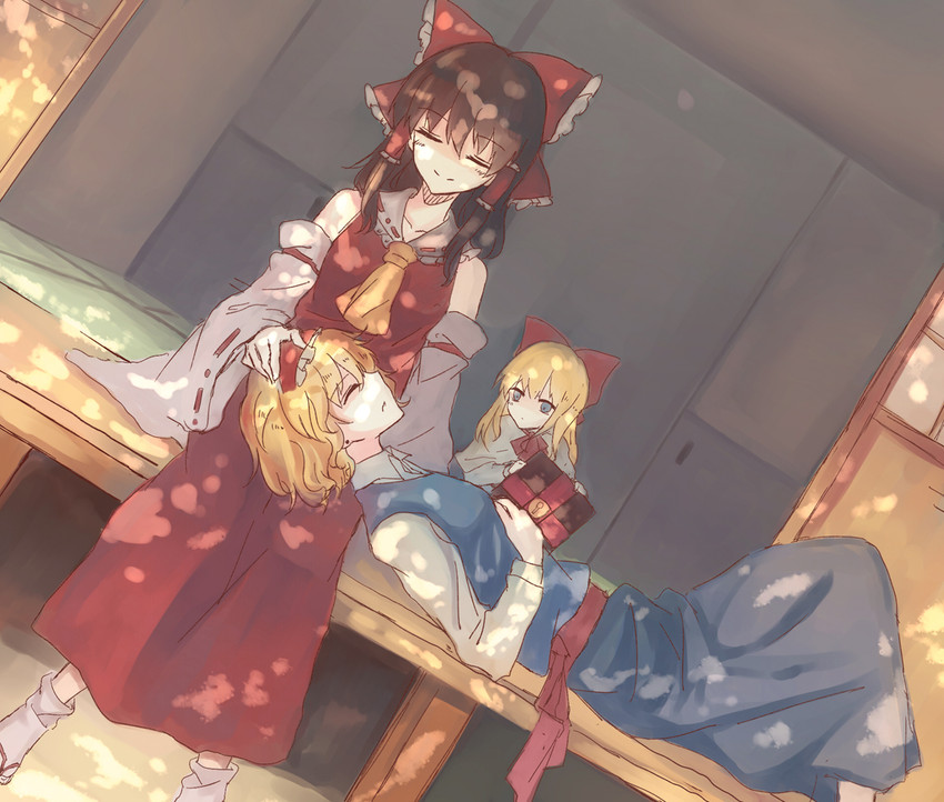 hakurei reimu, alice margatroid, and shanghai doll (touhou) drawn by kaoru_(alicemakoto)