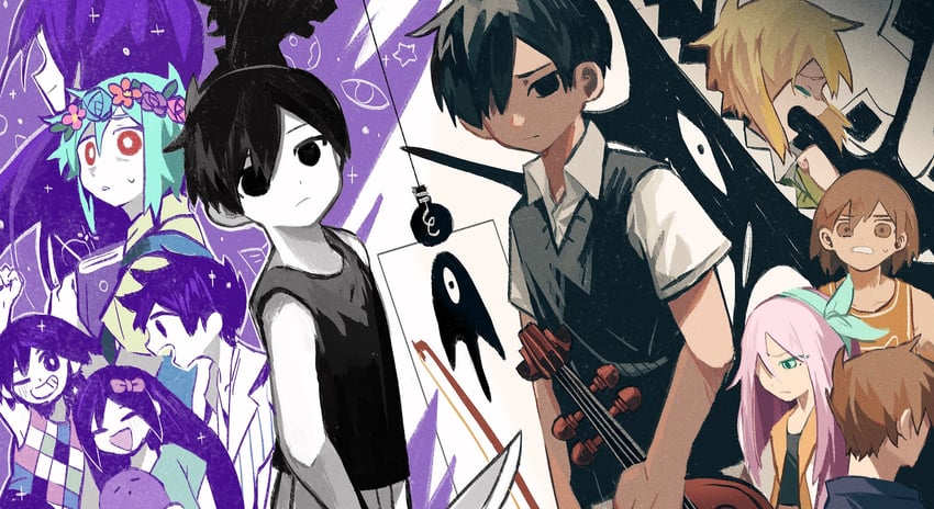 sunny, basil, omori, aubrey, kel, and 3 more (omori) drawn by south_ac