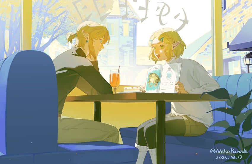 link and princess zelda (the legend of zelda) drawn by nekopunch_(nekopunchart)