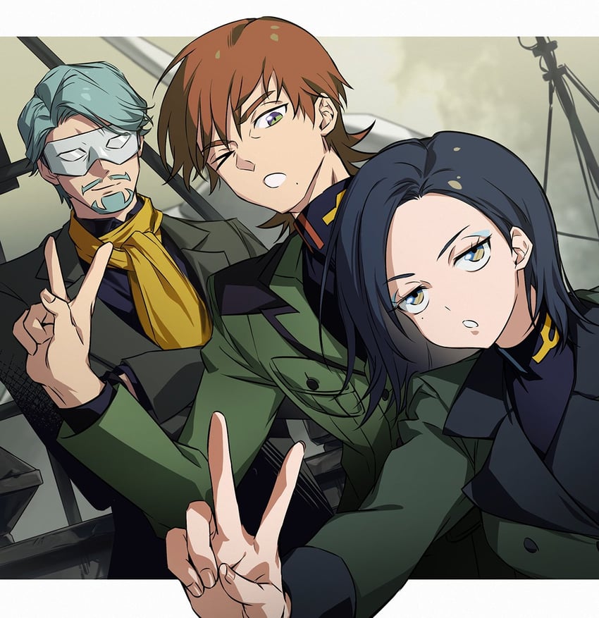 challia bull, comoli harcourt, and xavier olivette (gundam and 1 more) drawn by jonburrrr