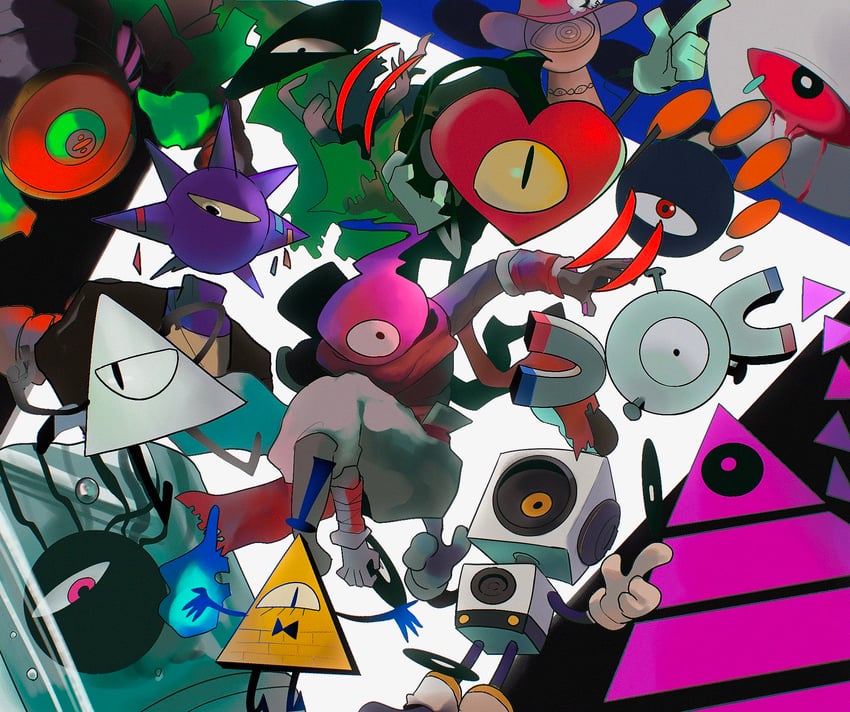 magnemite, dark matter, bill cipher, zero, heart, and 8 more (pokemon and 14 more) drawn by 614_annko