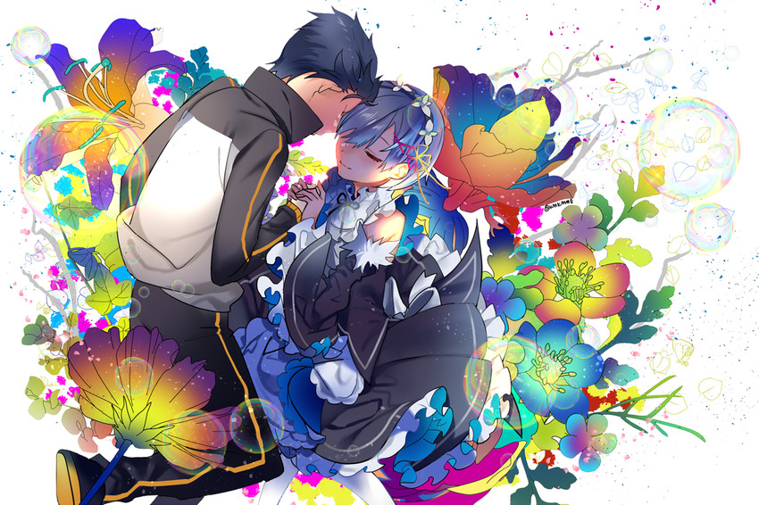 rem and natsuki subaru (re:zero kara hajimeru isekai seikatsu) drawn by km_(kyoma0)