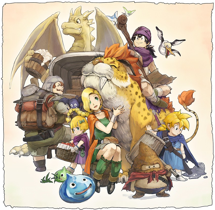slime, bianca, hero, hero's daughter, hero's son, and 7 more (dragon quest and 1 more) drawn by tent_(pabell)