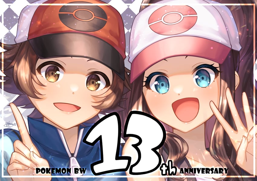 hilda and hilbert (pokemon and 1 more) drawn by wakame1441