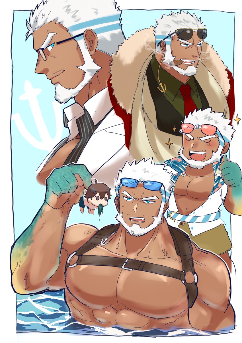 aegir and protagonist 4 (tokyo afterschool summoners) drawn by 1hao_(@cerbero64)