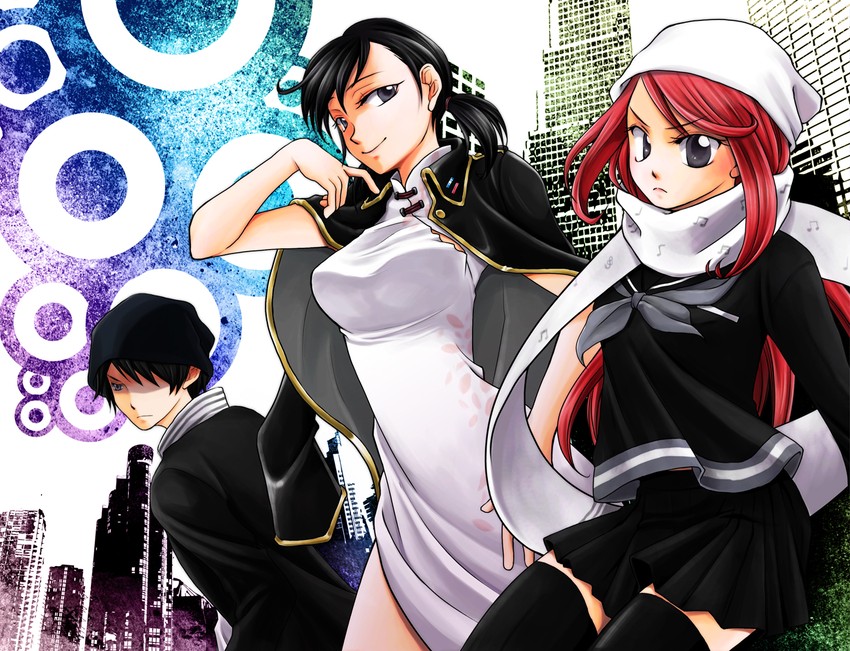 kanno fumi, ban airi, and torii jungo (devil survivor and 1 more) drawn by supercom
