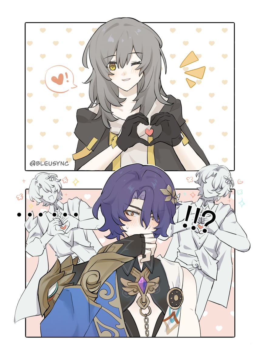trailblazer, stelle, and dr. ratio (honkai and 1 more) drawn by bleusync_chn
