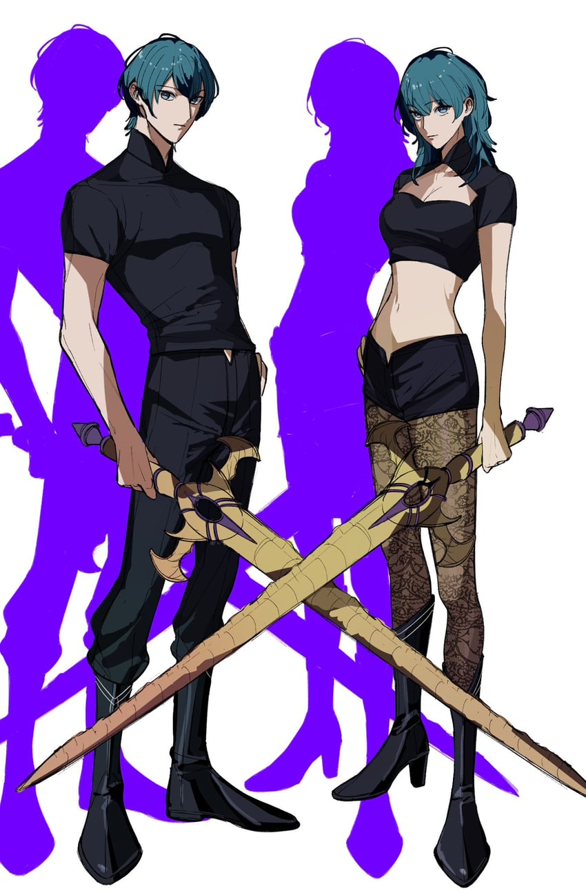 female byleth and male byleth (fire emblem and 1 more) drawn by amikoiiko