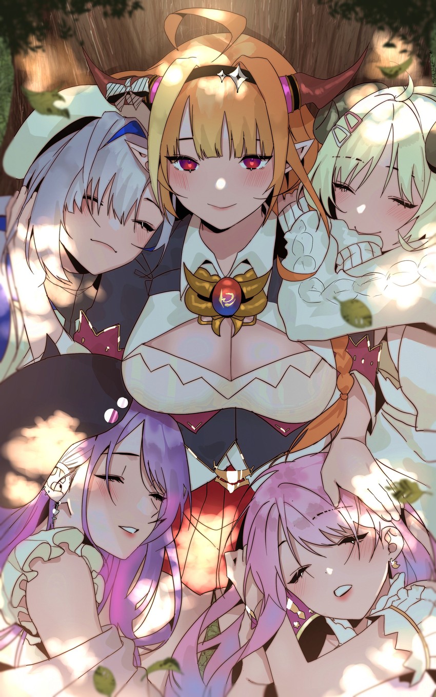 tokoyami towa, amane kanata, kiryu coco, tsunomaki watame, himemori luna, and 1 more (hololive) drawn by hievasp
