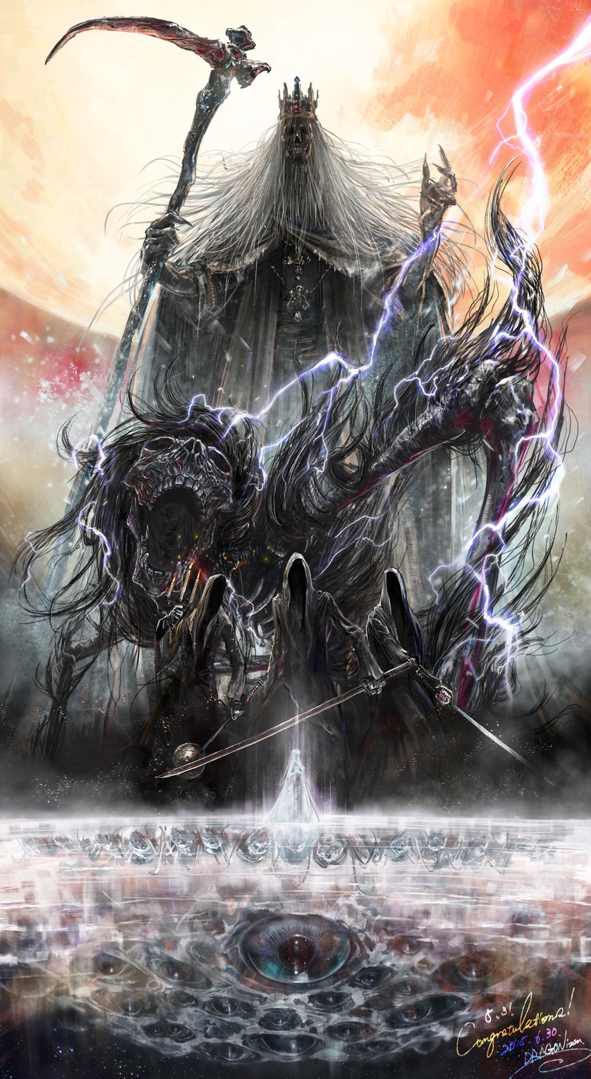 rom the vacuous spider, yharnam phtumerian queen, darkbeast paarl, martyr logarius, and shadow of yharnam (bloodborne) drawn by dragonizm