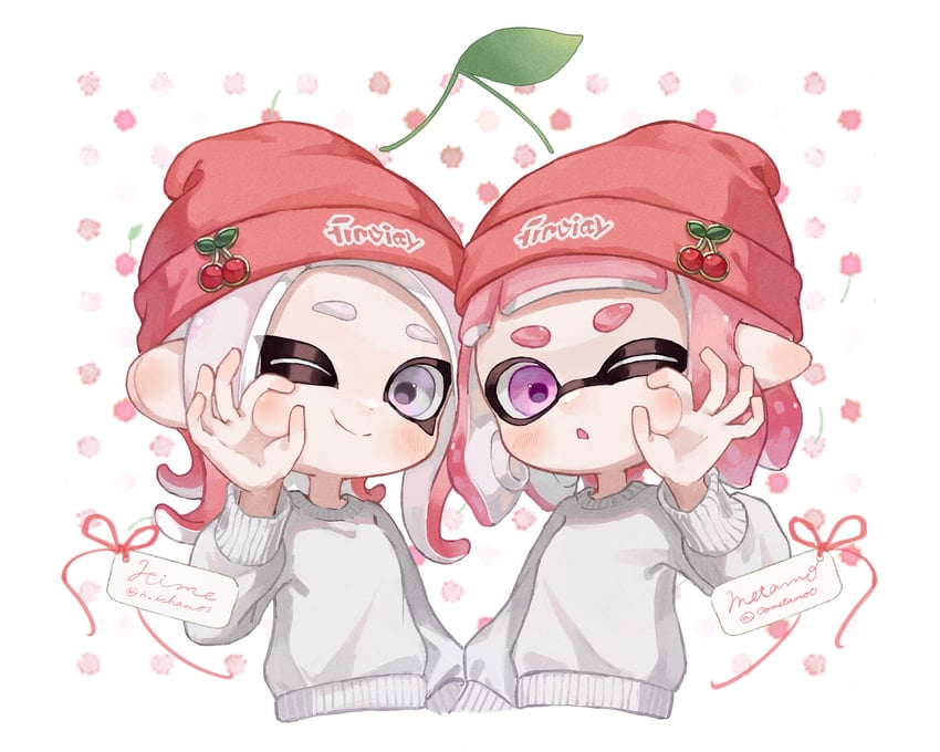 inkling player character, inkling girl, octoling player character, and octoling girl (splatoon) drawn by myon_rio