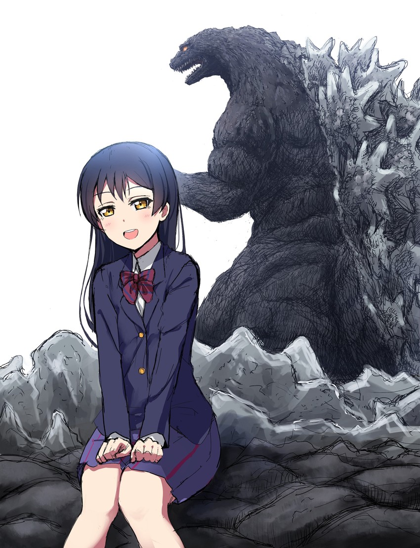 sonoda umi and godzilla (love live! and 2 more) drawn by greymon_(nodoame1215)