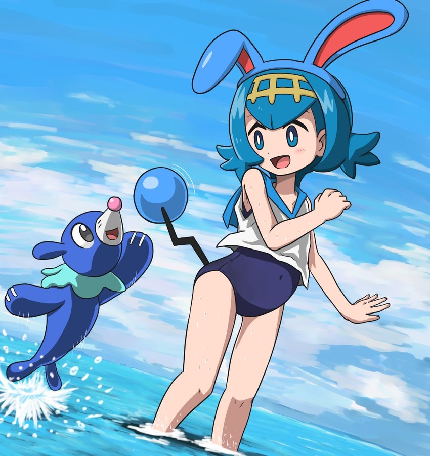 lana, popplio, and azumarill (pokemon and 1 more) drawn by takamame