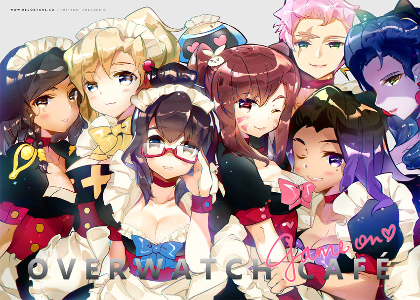 d.va, mercy, mei, widowmaker, pharah, and 3 more (overwatch and 1 more) drawn by heco_(mama)