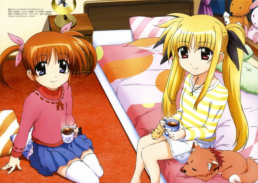 fate testarossa, takamachi nanoha, yuuno scrya, and arf (lyrical nanoha and 4 more) drawn by ibata_shouta
